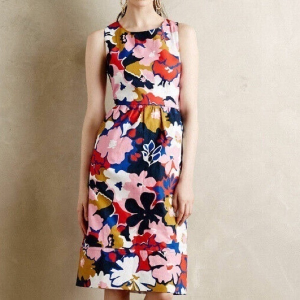 Whit Two Anthropologie Petalprint Sheath Dress Cut Out Back Sz. 10